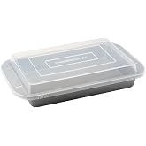 Farberware Nonstick Bakeware Rectangular Cake Pan with Lid for Baking, Gray | Non stick baking pan with carrying lid, 9x13 cake pan, heavy-duty, oven safe to 450&deg;F, covered cake pan