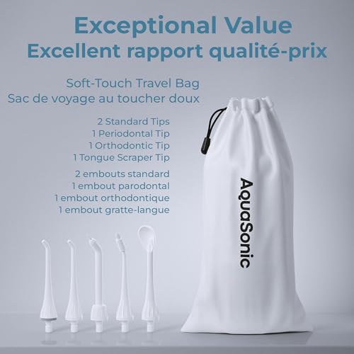 AquaSonic - Aqua Flosser Cordless Rechargeable Water Flosser for Teeth | Waterproof Portable Oral Irrigator for Dental Cleaning with 5 Jet Tips, for Braces, Home & Travel (White)