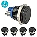 Linkstyle 5pcs 16mm 5/8 12V Metal Momentary Push Button Switch, Waterproof SPDT Round Marine Button Switch with Blue LED Light for Car RV Truck Boat - Black Shell