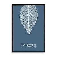 Framed Canvas Wall Art - White Leaf on Grayish-Blue Background - Canvas Prints Home Artwork Decoration for Living Room,Bedroom - 16x24 inches