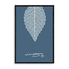 Framed White Leaf on Grayish Blue Background Home...
