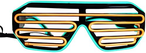 Black Frame Neon El Wire LED Light Up Shutter Glasses Two Colors + Standard Controller (Green/Orange)