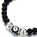 Mens Women Mat Black Bead Bracelet with Murano-style Glass Evil Eye Bead, Protection Prayer Mala