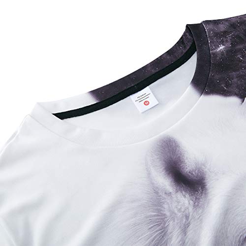 Mens Womens Short Sleeve Tops 3D Digital Print Black & White Galaxy Wolves Graphic Tees Classic Crew Neck Muscle T-Shirts Loose Fit Hip Hop Retro Clothes for Summer Casual Home Daily Wear XXL