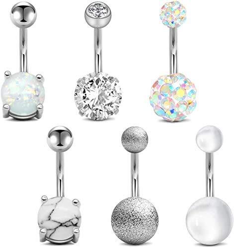 Incaton 6pc Belly Bar 1.6mm Stainless Steel Belly Piercing 10mm Navel Piercing Jewelry