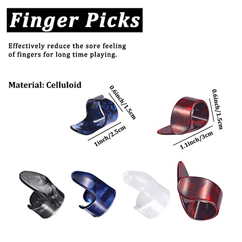 Guitar Slides Set 4 Size Stainless Steel Slide 4 Pcs Celluloid Thumb Finger Picks 10 Pcs Guitar Picks with Box Gift for Guitar Bass Ukulele Banjo Player