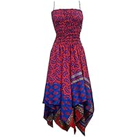 Mogul Interior Womens Silk Sundress Spaghetti Strap Handkerchief Hemline Divine Elegance Resort Beach Dress S/M/L