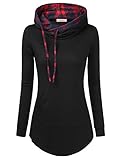 WAJAT Women's Plaid Funnel Neck Color Contrast Pullover Hoodie Top