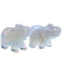 JOVIVI 2pc Natural Carved Gemstones Elephant Figurine 1.5