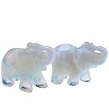 JOVIVI 2pc Natural Carved Gemstones Elephant Figurine 1.5'' Room Decoration, with Gift Box (Opalite)