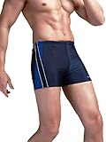 Neleus Men's Solid Splice Square Leg Swimwear,Blue (striped),US L,Asia 3XL