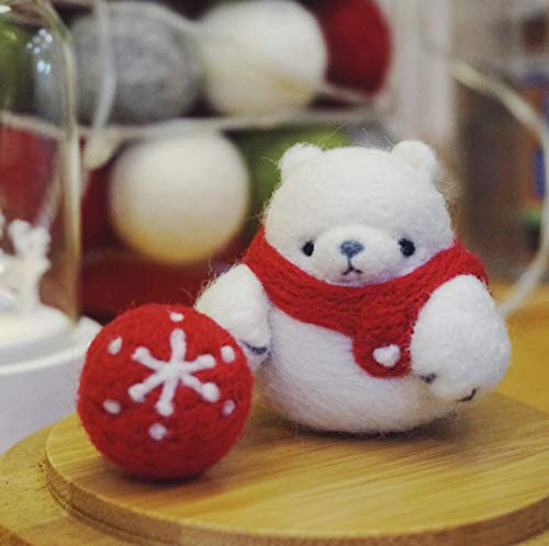 Wool Queen White Bear Needle Felting Kit, Pure Queensland 70S Fine Wool, Felting Foam Mat, 2 Needles, Instruction & Videos- Great for Arts & Crafts & Easy for Beginners