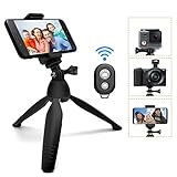 Phone Tripod, SYOSIN Mini Camera Tripod Selfie Stick Mini Tabletop Travel Stand Adjustable Camera Stand Holder with Wireless Remote Shutter and Universal Clip for DSLR, Gopro, Samsung, iPhone, More