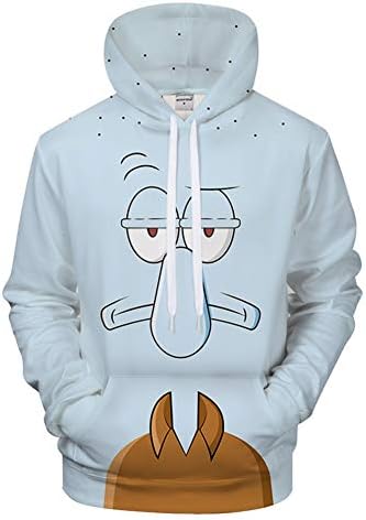 LZHWY Sweatshirts Men Women Hoodies Anime 3D Print Jumper Knitwear Cosplay Pullover Jacket with Hat Unisex Squidward Tentacles