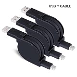 Retractable USB Type C Cable,Sicodo 3 Pack High Speed 3.3FT USB Male Flexible Charger Cable Compatible with Samsung Galaxy S9,S8,S8 Plus,MacBook,LG G6 V20 V30,Nexus 6P,Google Pixel XL,MacBook Pro