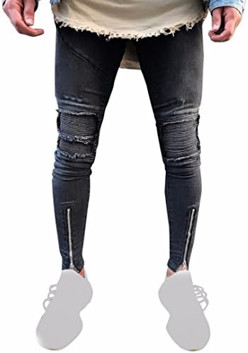 Slim Fit Denim Pants ,Vanvler Men Jeans Streetwear Pants Hip Hop-Vintage Motorcycle Pants (32, Black)