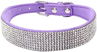 Newtensina Fashion Dog Collar with Diamante Bling Cute Kitten Collar Puppies Collar for Dogs Cats - Purple - XXS