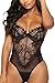 Aranmei Women Hollow Out Lace One Piece Bodysuit Teddy Lingerie (Black, X-Large)