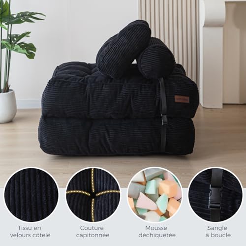 MAXYOYO Folding Sofa Bed Convertible with Pillow, Mattress with Back Support, Portable Comfortable Sofa Bed for Living Room Bedroom Black