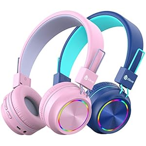 iClever BTH03 Kids Bluetooth Headphones Safe Volume, Colorful LED Lights, 25H Playtime, Stereo Sound Mic, Bluetooth 5.0…