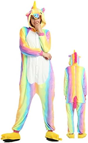 Unisex Unicorn Onesie Pajama For Adult, Kigurumi Women &amp; Men Animal Unicorn Costumes (Medium, Rainbow Unicorn)