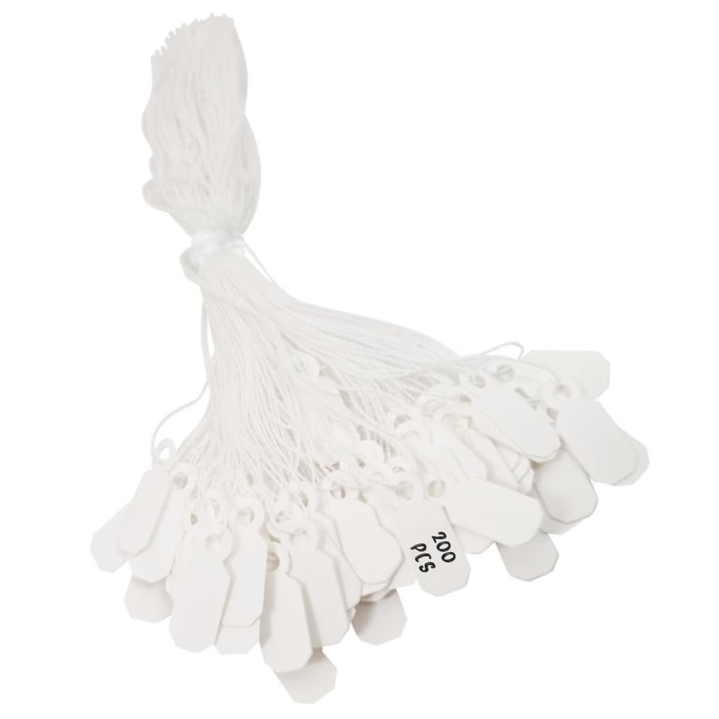 Swift Strung Tags White Card Jewelry Parcel Label String Hanging Gift Swing Tickets Kraft Hang Price Labelling 20mm x 8mm (Pack of 200)