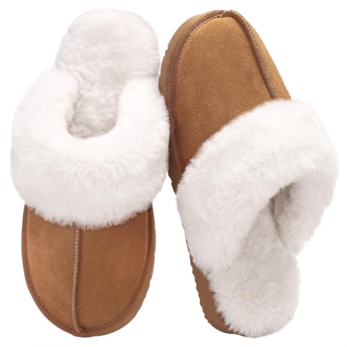 OOW Fuzzy Slippers for Women Cozy Faux Fur House