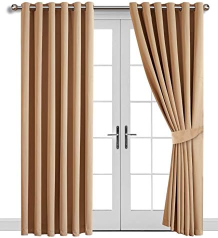 Imperial Rooms Window treatment Blackout Eyelet Curtains Pair of thermal insulated readymade (Beige / 90x108) Ring top for Plain Room darkening Living Rooms Window blinds with Two Tie Backs