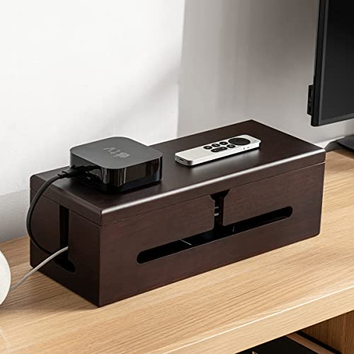 HomeBliss Black Wooden Large Cable Management Box Wall Mount Cord