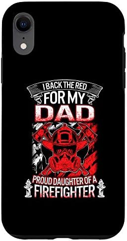 Firefighter-themed crimson phone case with dad and daughter design, priced at $21.99.