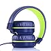 Artix Foldable On-Ear Adjustable Tangle-Free Wired Headphones, Compact Stereo Earphones with In-line Microphone and Controls for Children, Teen, Adult Head Phones for Running Sport, Travel- Blue