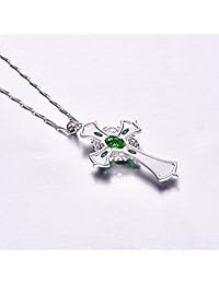 Merthus - Collar de plata de ley 925 con cruz celta de esmeralda para mujer