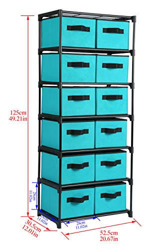 MULSH Drawer Storage Chest Shelf Storage Cabinet Organizer Units with Removable Non-Woven Fabric Bins (12-Drawer, Turquoise)