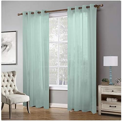 AUSPICIOUSIGN Flexible Eyelet Net Curtains Drapery Polyester Panel Transparent Plain Window Curtain for Living Room Bedroom 1 Piece, polyester, cyan, 140 x 260 cm
