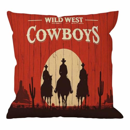 HGOD DESIGNS Cowboy Throw Pillow Cover,Vintage Western Cowboys Riding Horses Wooden Sign Rural Ranch Desert Sunset Decorative Pillow Cases Linen Square Cushion Covers for Home Sofa Couch 18x18 inch at Amazon