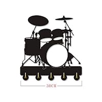 YAOJIA Unique Design Musical Instrument Drum kit Silhouette Hook/Wall Door Installation Clothes Coat hat Key Hook/Coat Rack/Wall Hook Modern Home Decoration Wall Stickers，Black（Long：30cm）