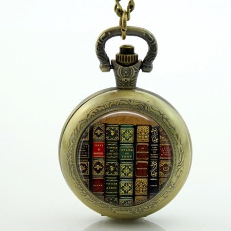 Antique Bronze Vintage Book Pocket Watch Necklace Library Pocket Watch Book Lover Watch