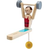 PlanToys&reg; Wooden Weightlifting Acrobat Motion Toy Montessori STEM Kids Set | wooden weightlifting acrobat, montessori physics activity, force movement cause-effect learning, STEM wooden toy, kids toy