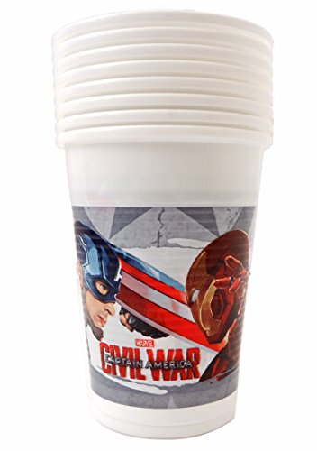 Marvel Comics Avengers Civil War Captain America Kids Party Disposable Plastic Cup 6.7 oz (8 PACK)