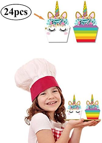 Unicorn Cupcake Toppers + Wrappers | Double Sided Glossy Unicorn Cupcake Wrapper and Topper - Set of 24