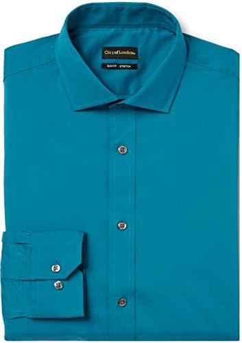 City of London Men's Slim Fit Premium Non-Iron Dress Shirt (16" Neck, 34-35" Arm, Morrocan Blue)
