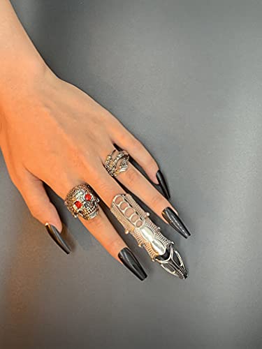 LAKIYOYO 4pcs Halloween Skull Skeleton Hand Bracelet with Ring Punk Wristband Skull Fingers Hand Bracelet Skeleton Ring Hallowmas Gifts Jewelry