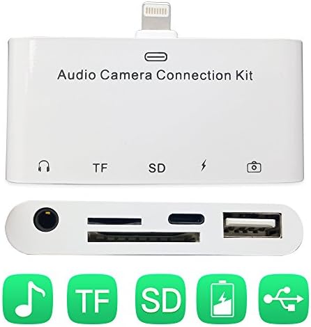 5 in 1 Lighting iPhone Adapter and SD/TF Card Reader - Charger Adapter for iPhone, with USB Port and 3.5mm Audio Port - Camera Connection Kit Adapter Splitter Converter