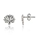 925 Sterling Silver Oxidized Detailed Lotus Flower Stud Earrings