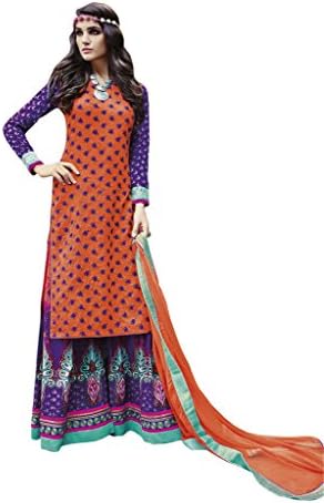 Orange & Purple Colour Faux Cotton Party Wear Paisley Print Plazo Suit (Jinaam) 9075A