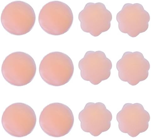 SIMPS Silicone Pad, Camisole, Tank Top, Dress, Yukata, Swimsuit, Hides Nipples, High Adsorption, Can Be Used Repeatedly, Flower Shape and Round Shape, Set of 12