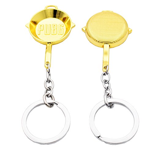 N.egret 2 PCS Golden PUBG Pan Jewelry Keychain Gaming Gift Ring for Teammate Best Friend