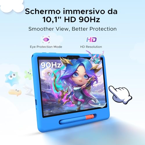 Easerush P10 Kid Tablet with Pen Silicone Case, Blue | 10 Inch Tablet with 32GB RAM+64GB ROM Tablet for Children, 90Hz Android Tablet 16 & Gemini AI, 7000mAhT310/5G WiFi/8MP+5MP
