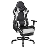 Gaming Chair,High Back Ergonomic Style Racing Chair Leather 180 Degree Reclining Computer Chair 360 Degree Swivel Adjustable Office Chair Footrest White Black, Headrest Lumbar Support