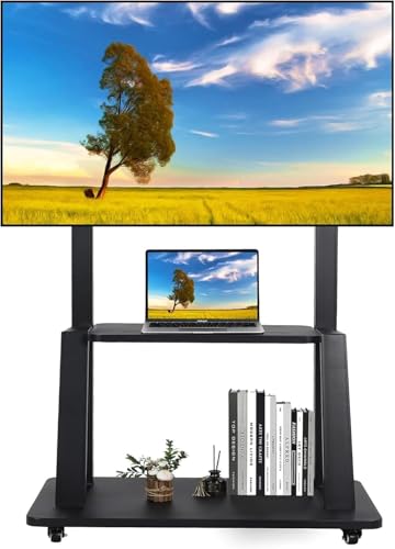 XVersion Mobile TV Stand Cart,Rolling TV Stand with Wheels for 32-65 Inch TV, حامل تلفزيون متحرك Holds up to 115 kg wih 2-tier Shelf,Smart TV Stand Height Adjustable,Portable TV for Conference/Home